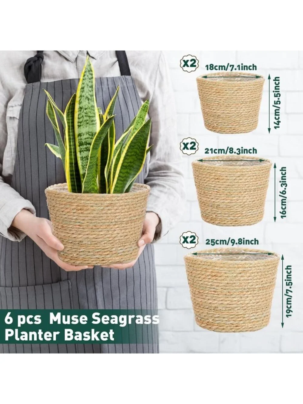 Hand Woven Seagrass Planter Basket Set of 6 | Classic Flower Pot Covers